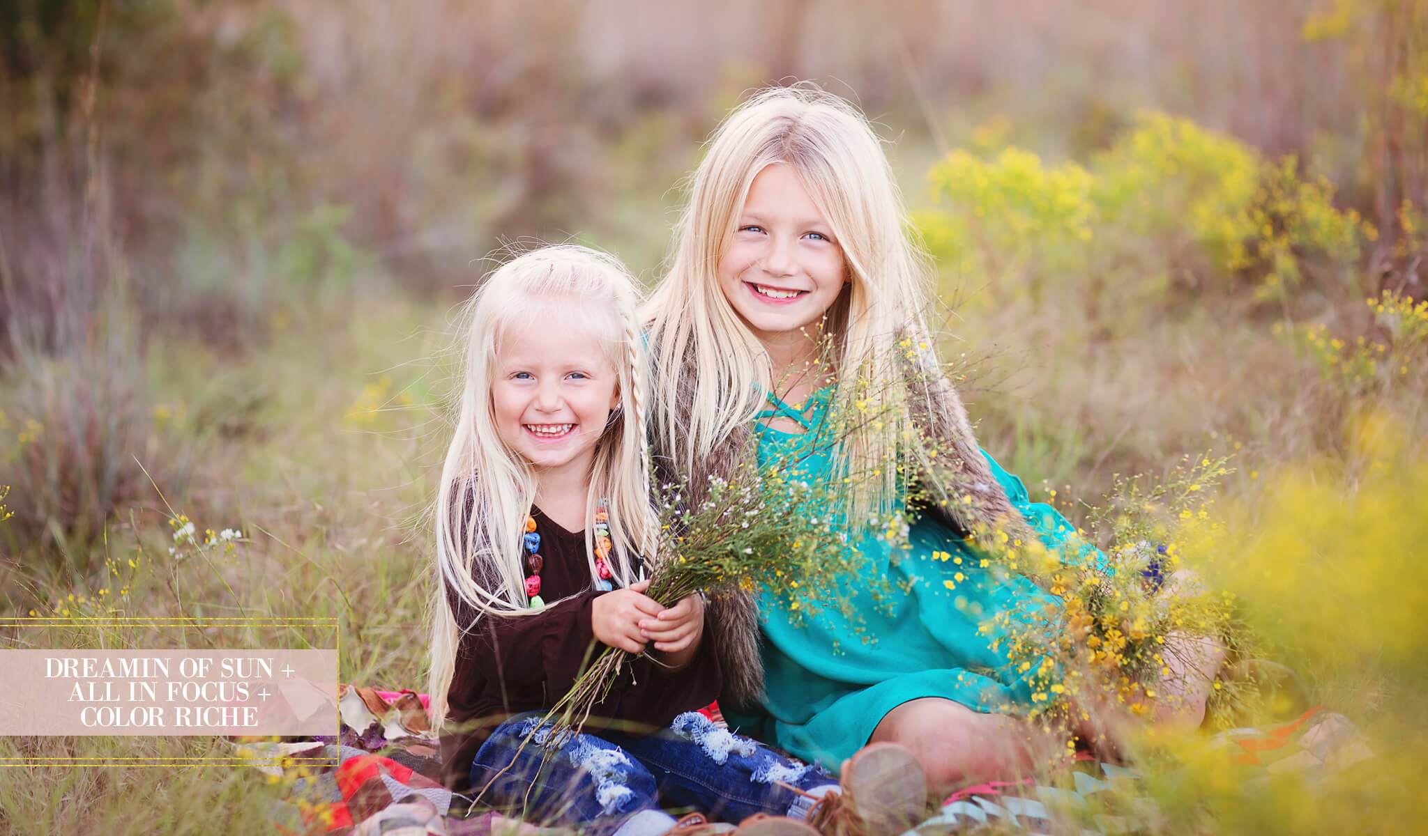 photo two young sisters edited with soft and creamy Pastel Dreams Photoshop Actions