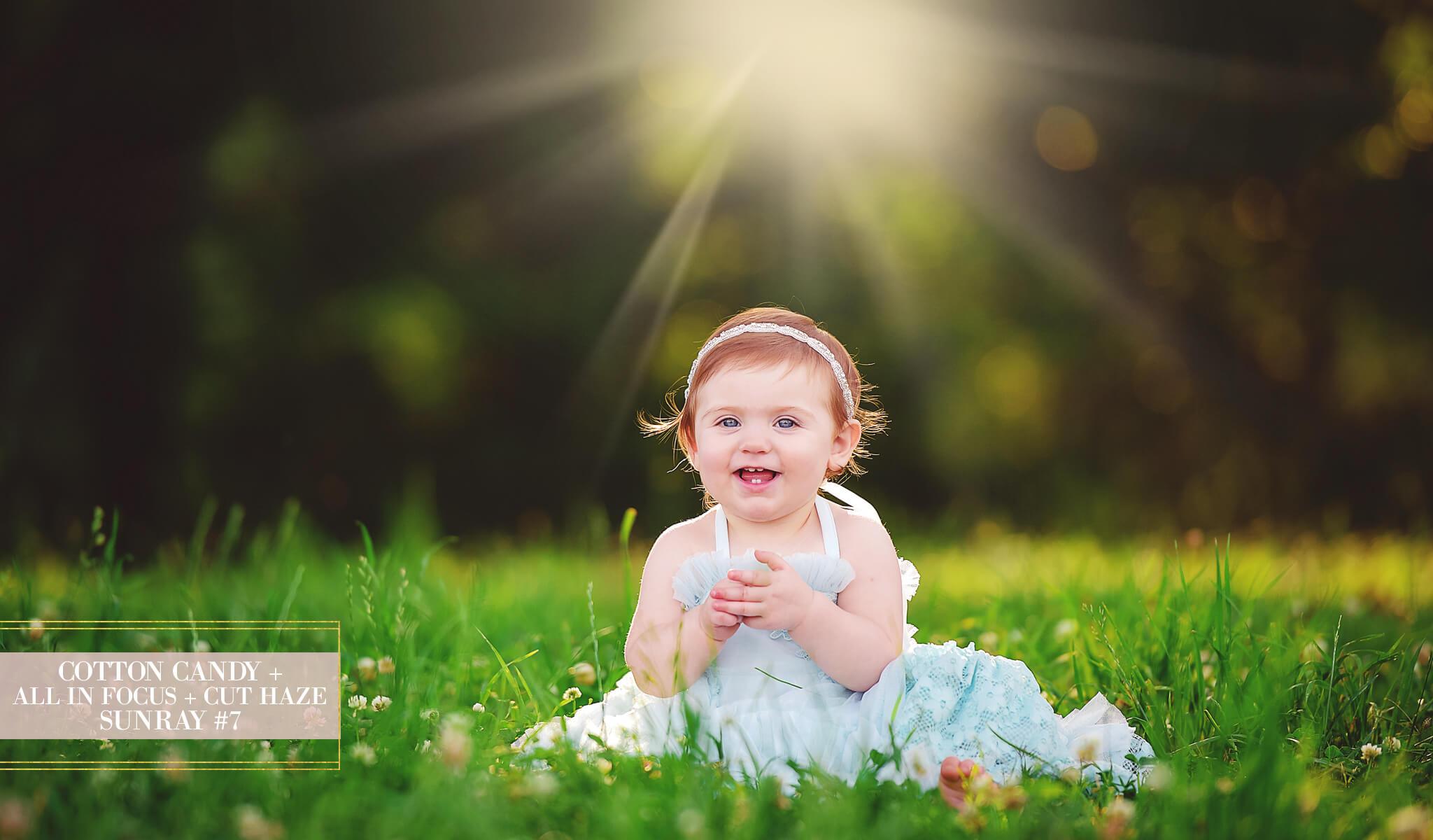 Photo of an infant added sunburst from Pastel Dreams Photoshop Actions