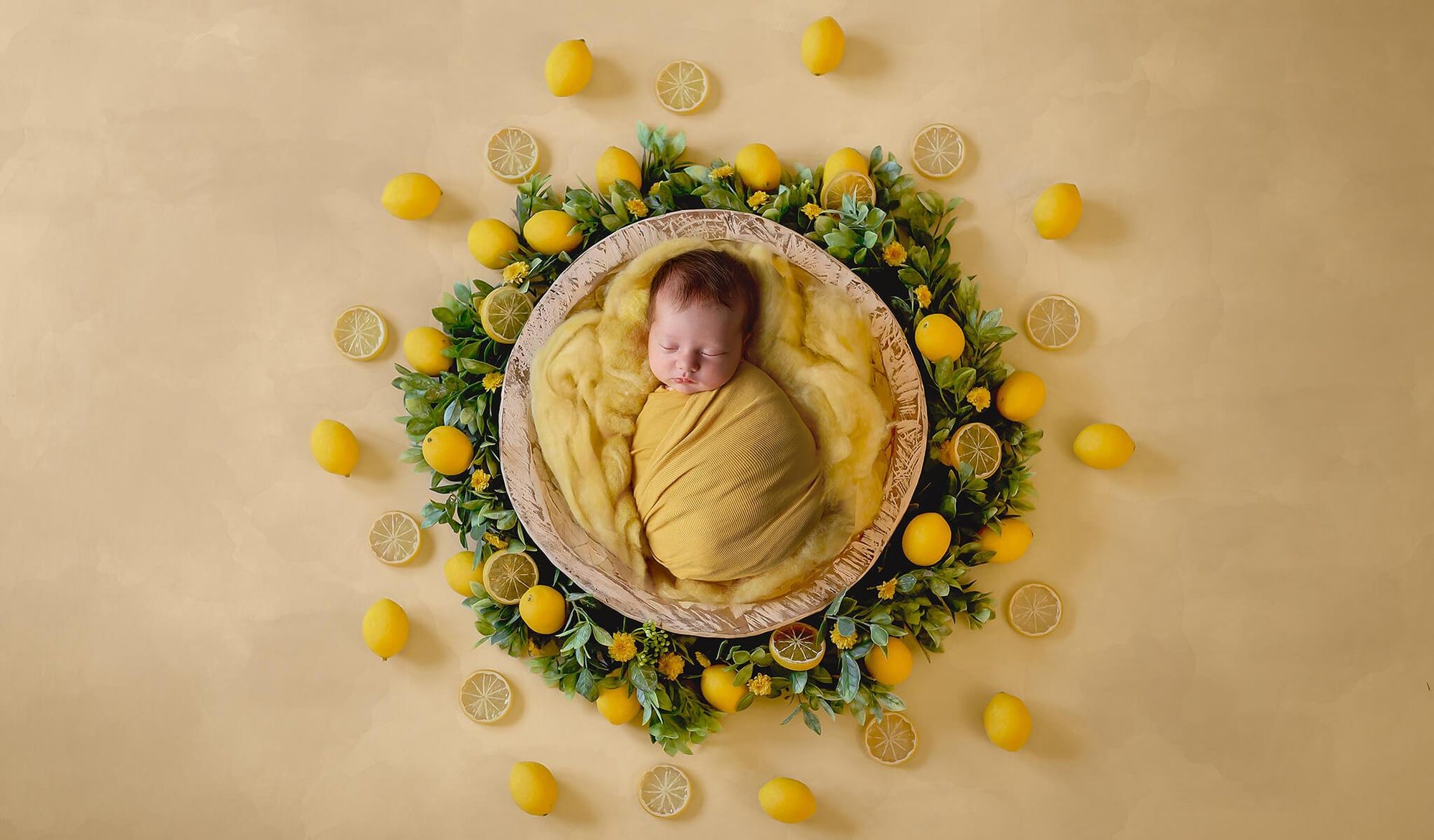 Lemon Yellow Wreath Newborn Digital Backdrop